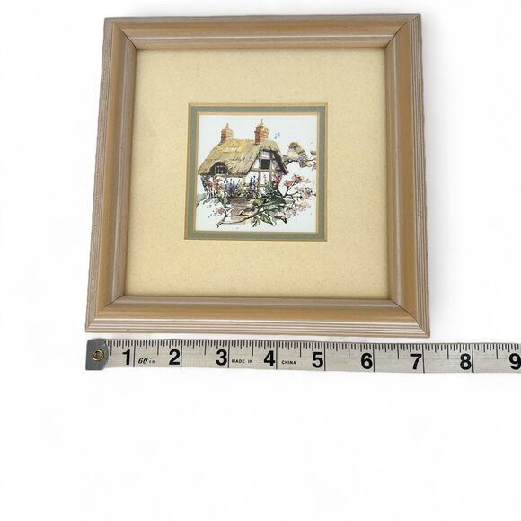 Wall Art Set 2 Prints Matted Wood Frame Glass Cover Birdhouses Flowers 7x7 - Picture 9 of 9